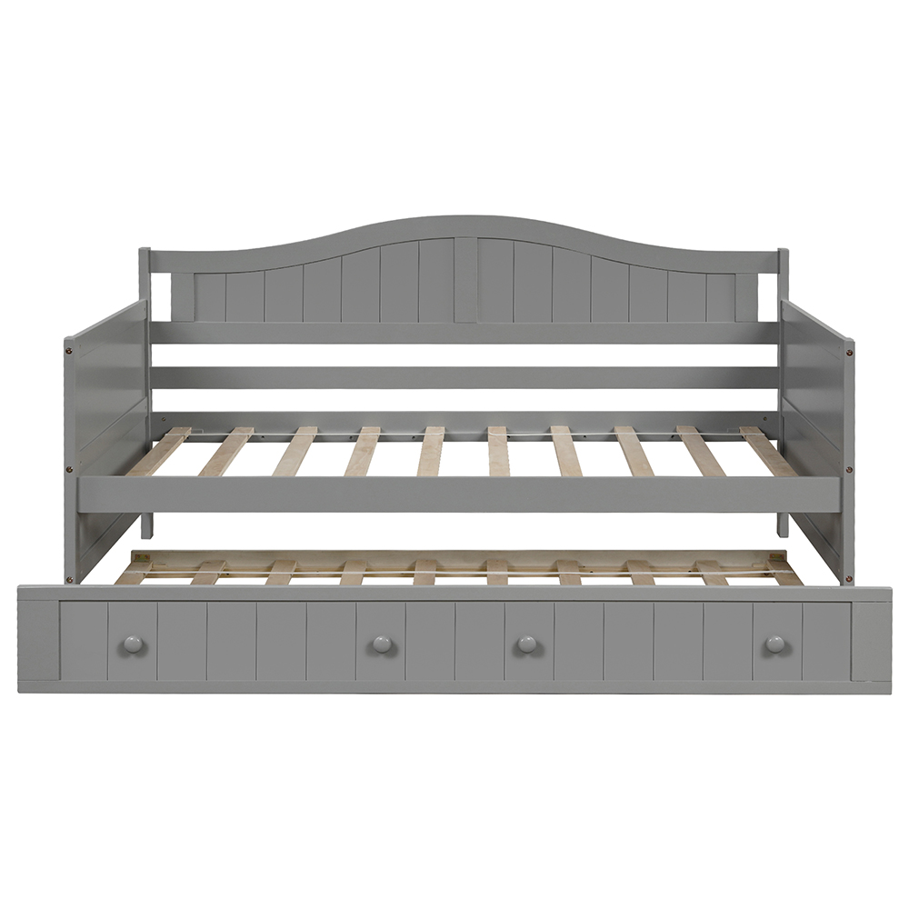 TwinSize Wooden Platform Daybed Frame with Trundle Bed Gray United