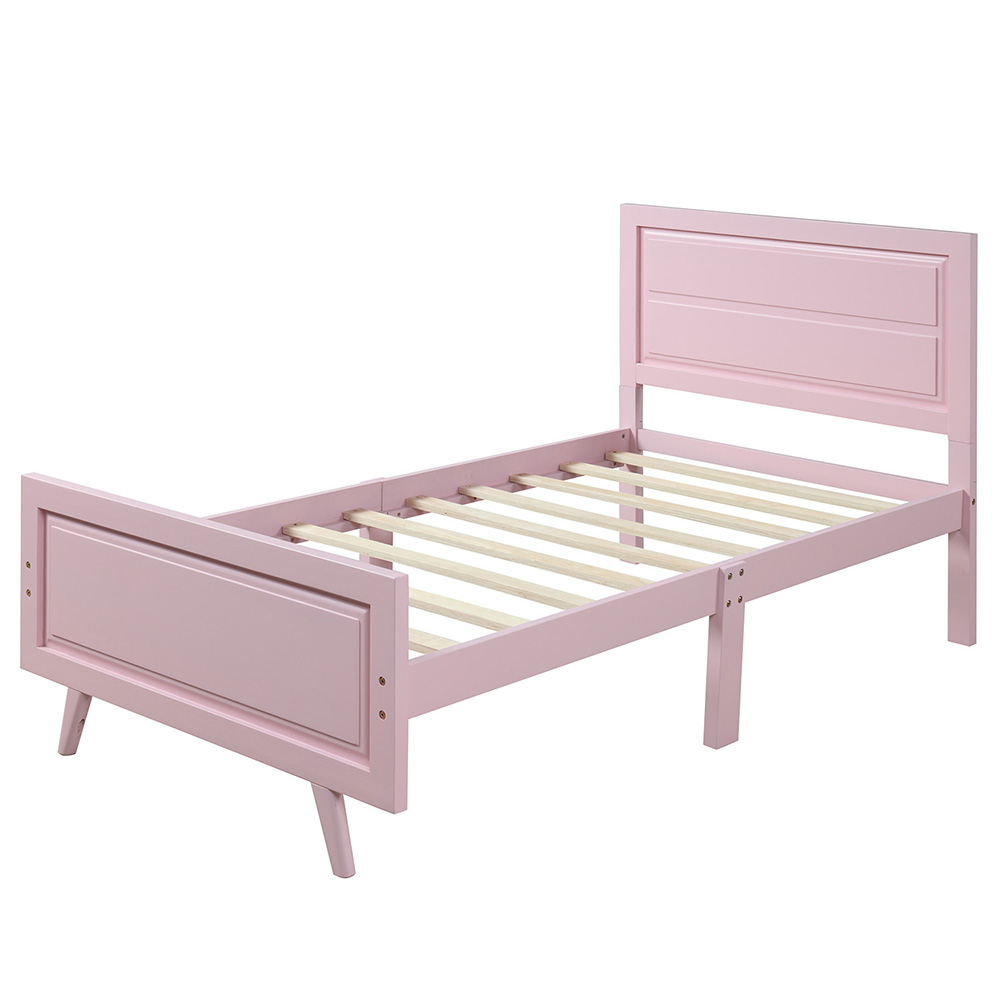 Twin-Size Wooden Platform Bed Frame with Headboard and Wooden Slats Support - Pink