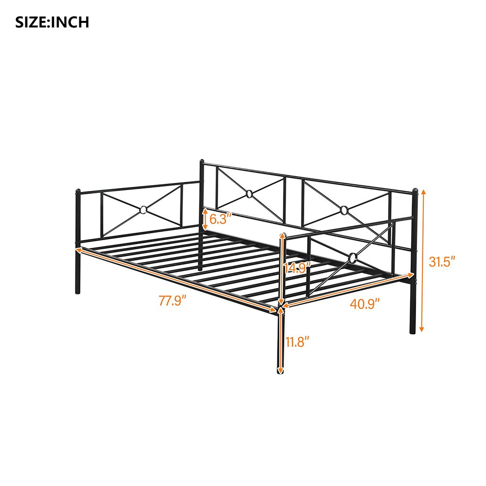 Twin Size Metal Sofa Bed Frame with Steel Slats for Living Room, Bedroom, Office, Apartment (Frame Only) - Black