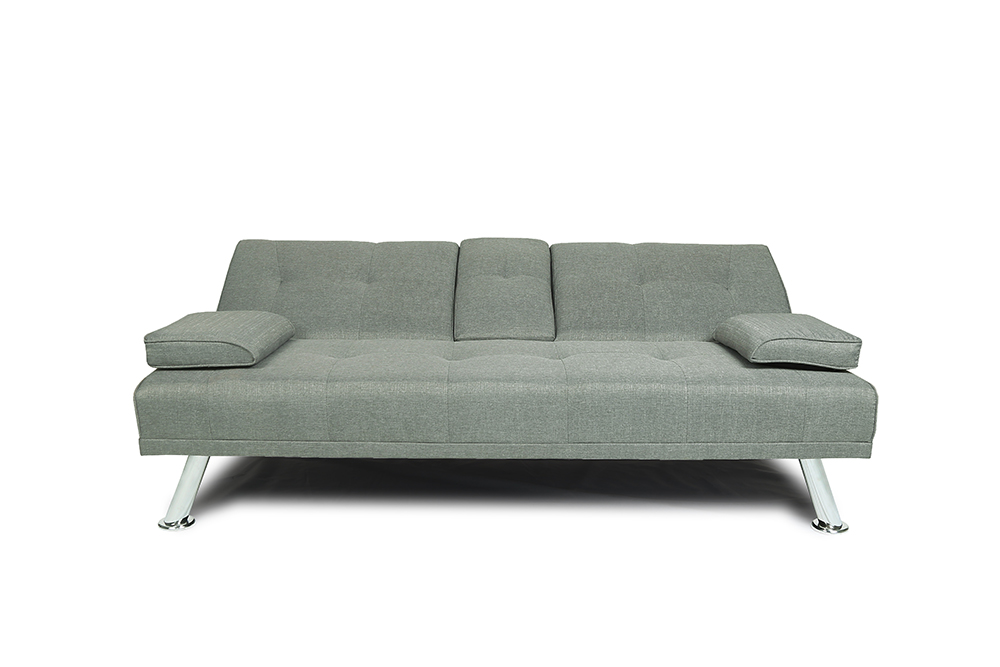 66" Twin Size Linen Fabric Sofa Bed with 2 Cup Holders and Metal Legs, for Living Room, Bedroom, Office, Apartment - Light Grey