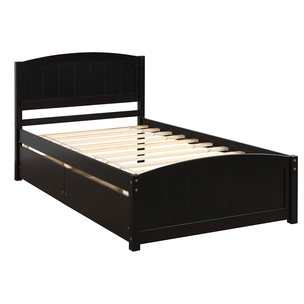 Twin Size Wooden Platform Bed Frame with 2 Storage Drawers, and Wooden Slats Support, No Spring Box Required (Frame Only) - Espresso