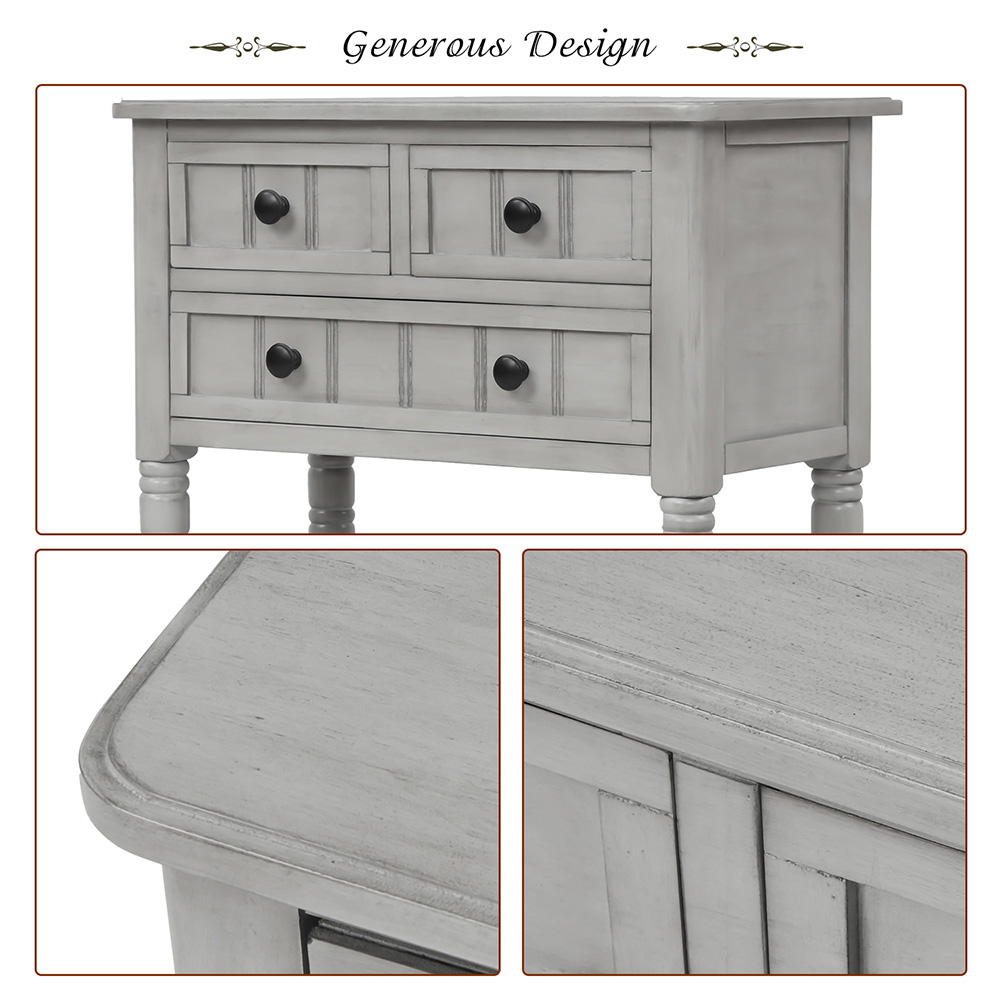 TREXM 23" Wooden Console Table with 3 Storage Drawers and Bottom Shelf, for Entrance, Hallway, Dining Room, Kitchen -  Gray