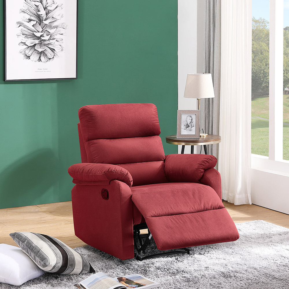 Polyester Fabric Recliner with Modern Padded Armrests and Backrest, for Living Room, Office, Apartment, Home Theatre - Red