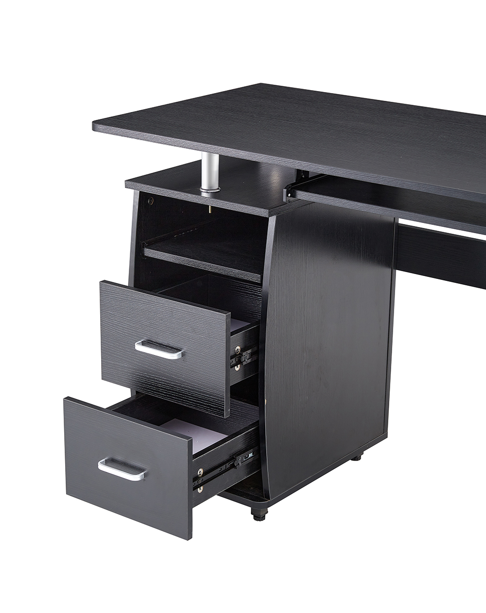 Home Office D&N Solid Wood Computer Desk with 2 Storage Drawers and CPU Tray - Black