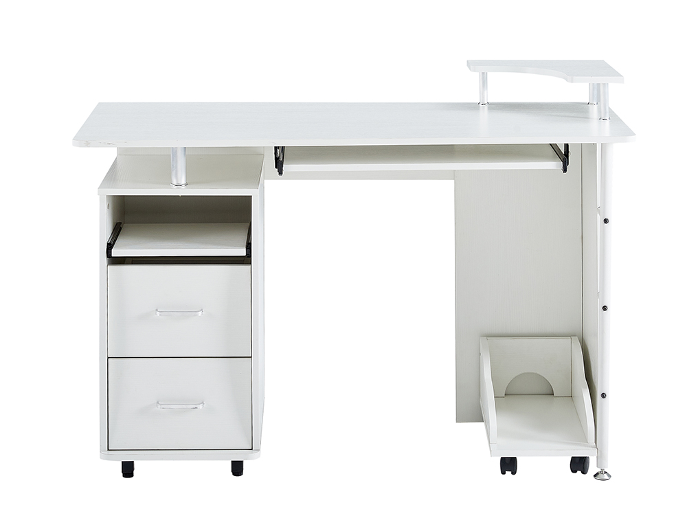 Home Office D&N Solid Wood Computer Desk with 2 Storage Drawers and CPU Tray - White