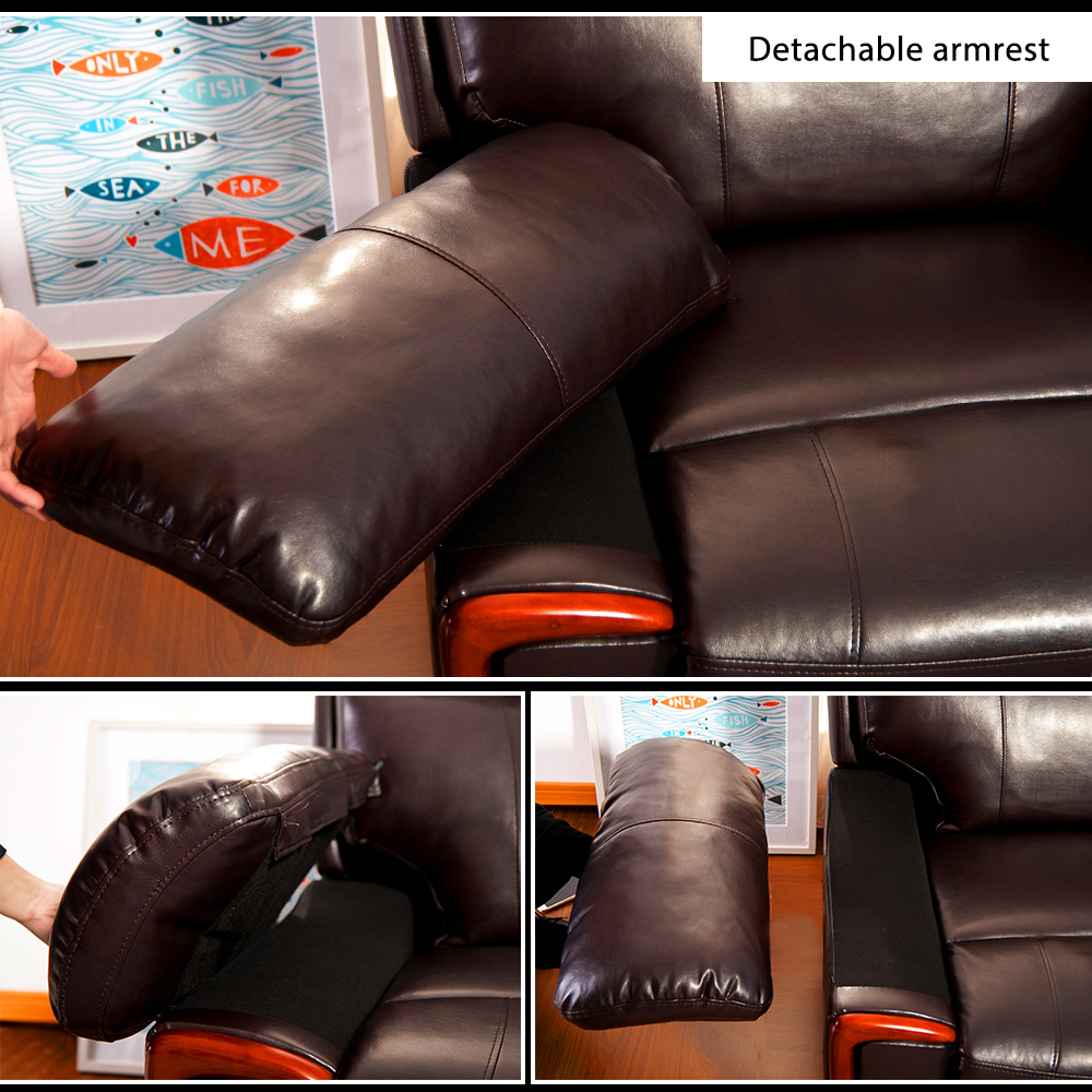 Faux Leather Vibration Massage  Recliner with Heating Function and Remote Control for Home Theater, Office, Living Room - Brown