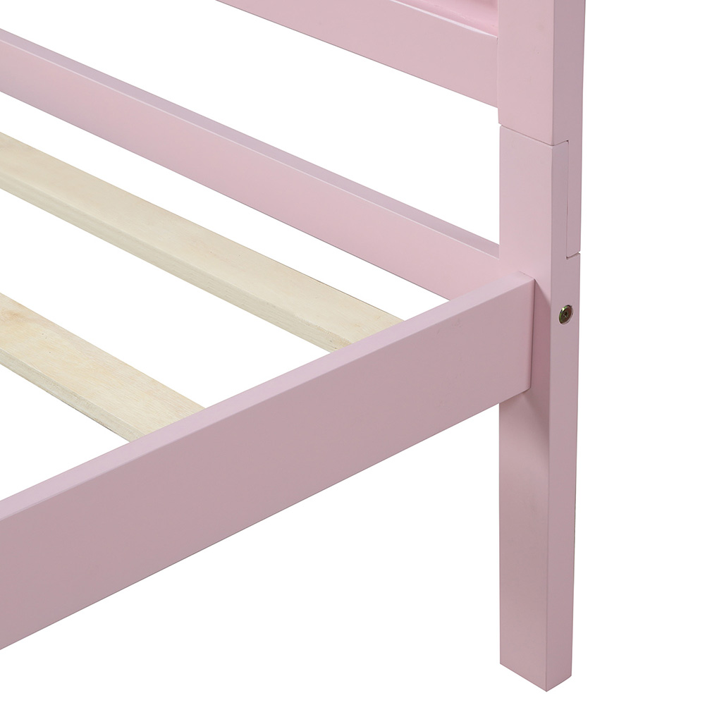 Twin-Size Wooden Platform Bed Frame with Headboard and Wooden Slats Support - Pink