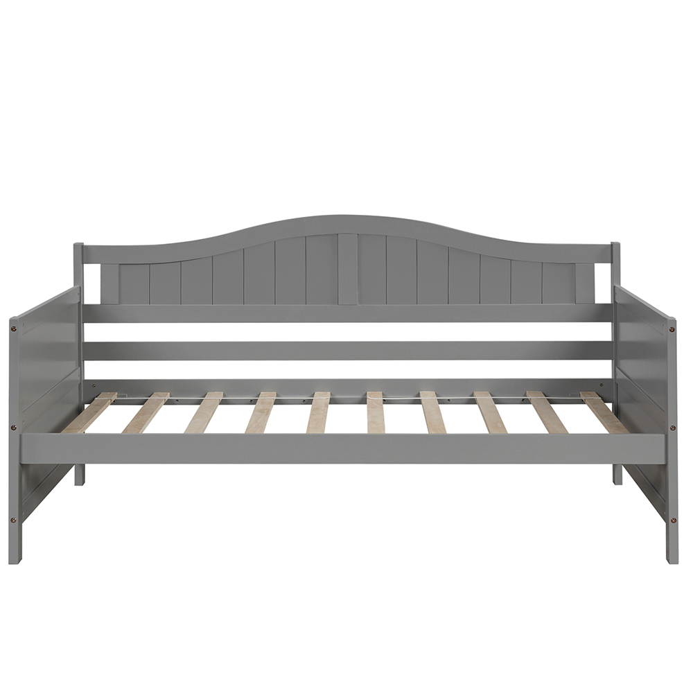Twin-Size Wooden Platform Daybed Frame with 2 Storage Drawers and Wooden Slats Support - Gray