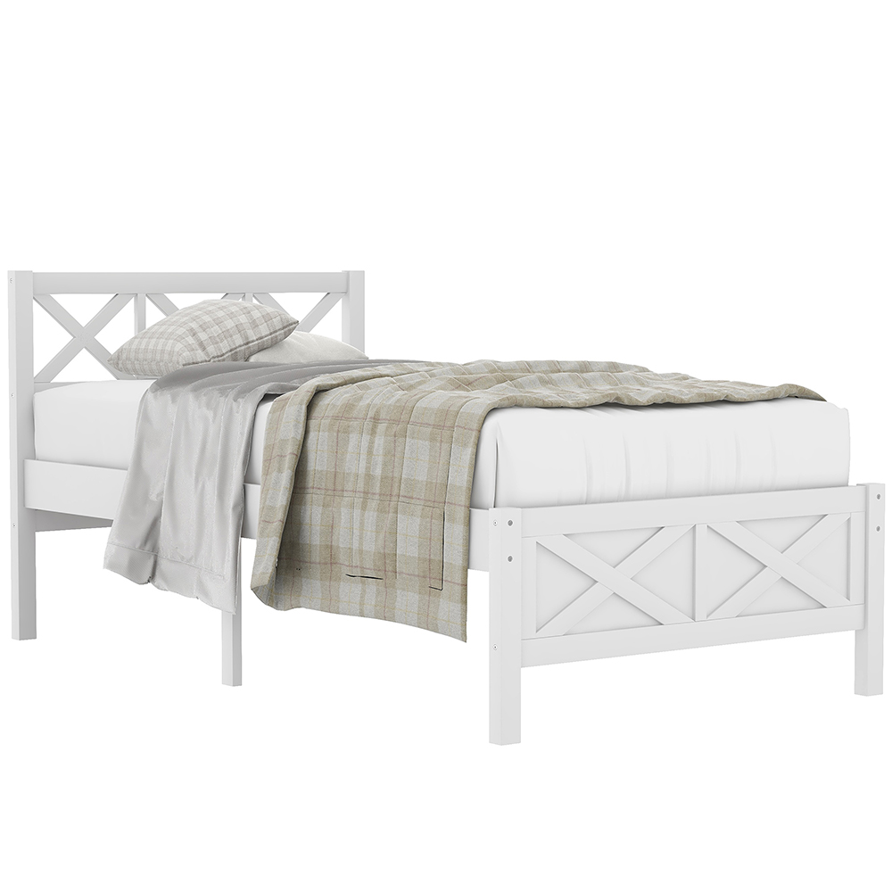Twin Size Wooden Platform Bed Frame with High Legs White