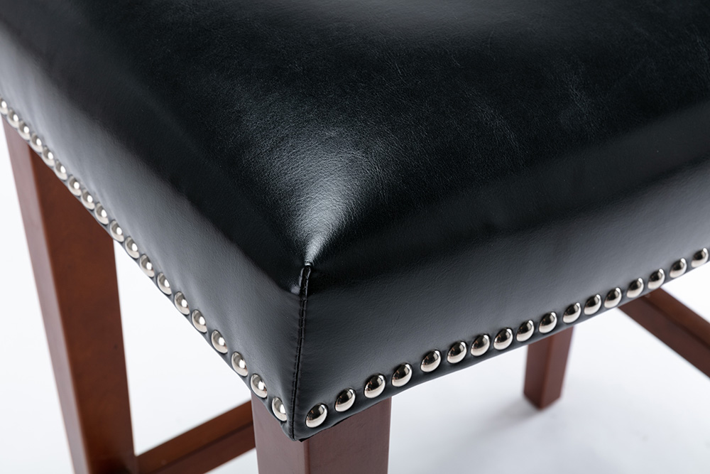 Leather Barstool Set Of 2, With Wooden Legs, For Kitchen, Restaurant, Bar, Apartment, Cafe - Black 7 Leather Barstool Set of 2, with Wooden Legs, for Kitchen, Restaurant, Bar, Apartment, Cafe - Black