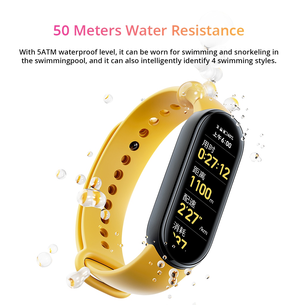Xiaomi Mi Band 6 Smart Bracelet Heart Rate Oximetry Monitor 1.56 inch Screen Bluetooth 5.0 50 Meters Water Resistance 30 Sports Modes CN Version + Yellow Replacement Strap