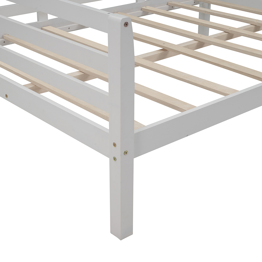 Full-Size Wooden Daybed Frame with Guardrail and Wooden Slat Support - White