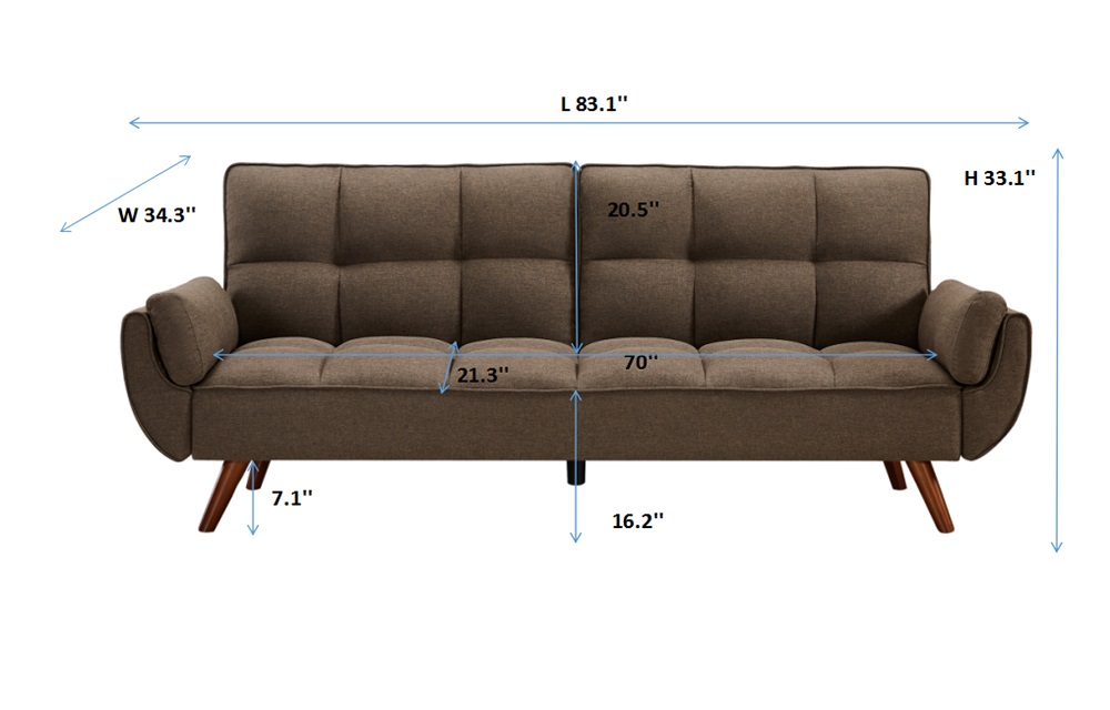 93" Linen Fabric Upholstered Sofa Bed with Armrests and Adjustable Backrest for Living Room, Bedroom, Office, Apartment - Brown