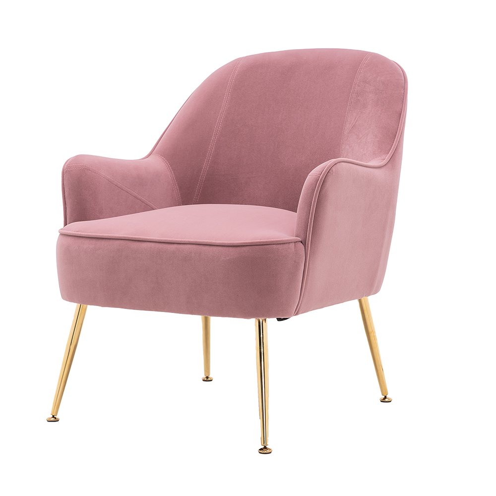 Velvet Upholstered Chair with Curved Backrest and Adjustable Metal Legs, for Living Room, Bedroom, Dining Room, Office - Pink