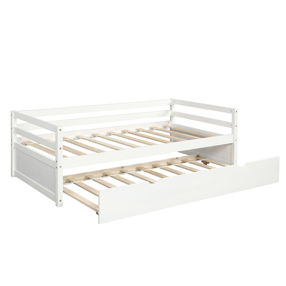 Twin Size Wooden Daybed With Trundle Bed And Wooden Slats Support, No Need For Spring Box, For Living Room, Bedroom, Office, Apartment - White 9 Twin Size Wooden Daybed with Trundle Bed and Wooden Slats Support, No Need for Spring Box, for Living Room, Bedroom, Office, Apartment - White