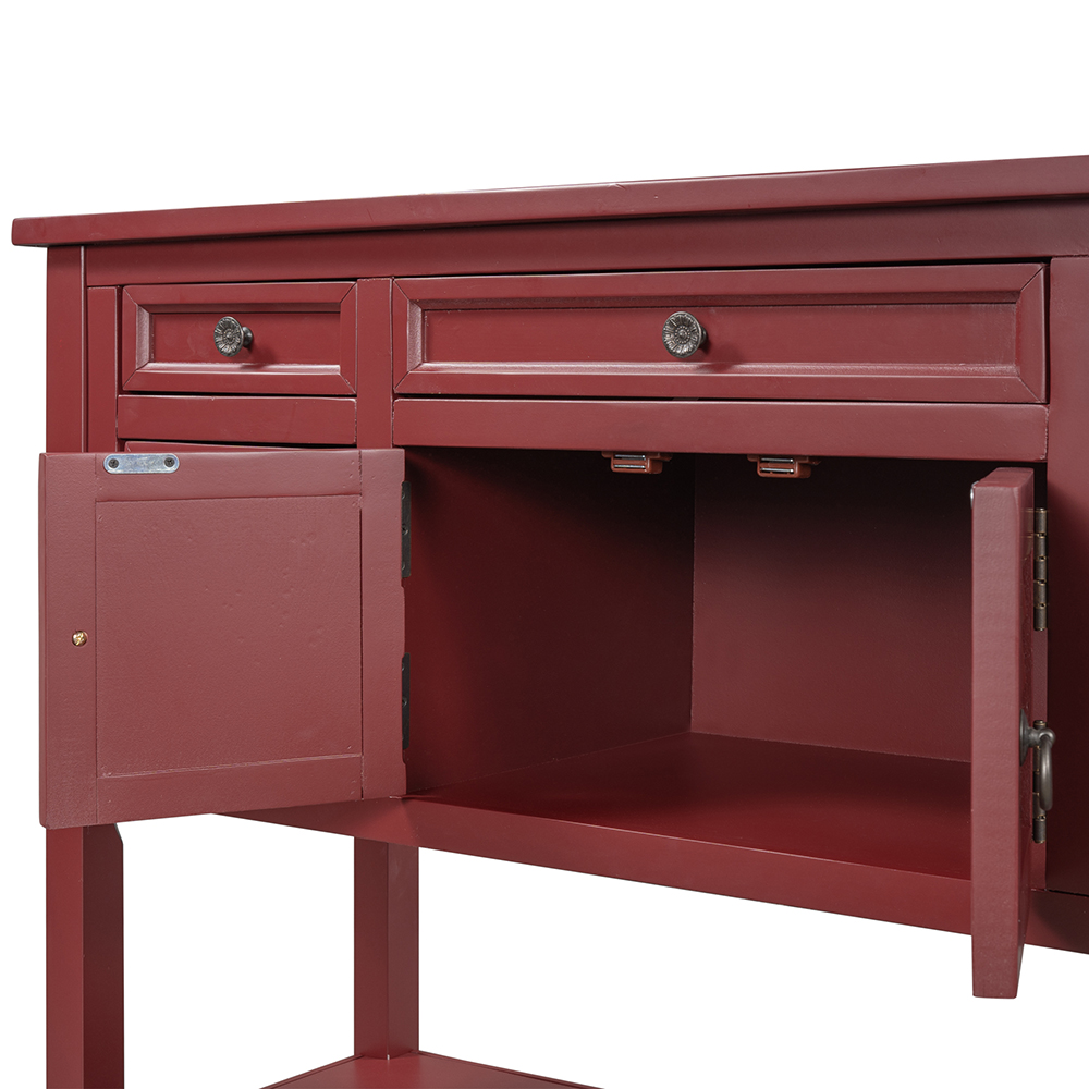 U-STYLE 45'' Modern Console Table with 7 Drawers, 1 Cabinet and 1 Shelf, for Entrance Hallway, Dining Room, Bedroom - Red