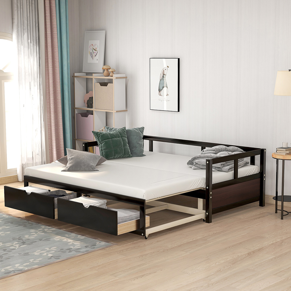 Vermomd Druppelen Waakzaam 78.2" Twin Size Wooden Daybed with Trundle Bed Espresso