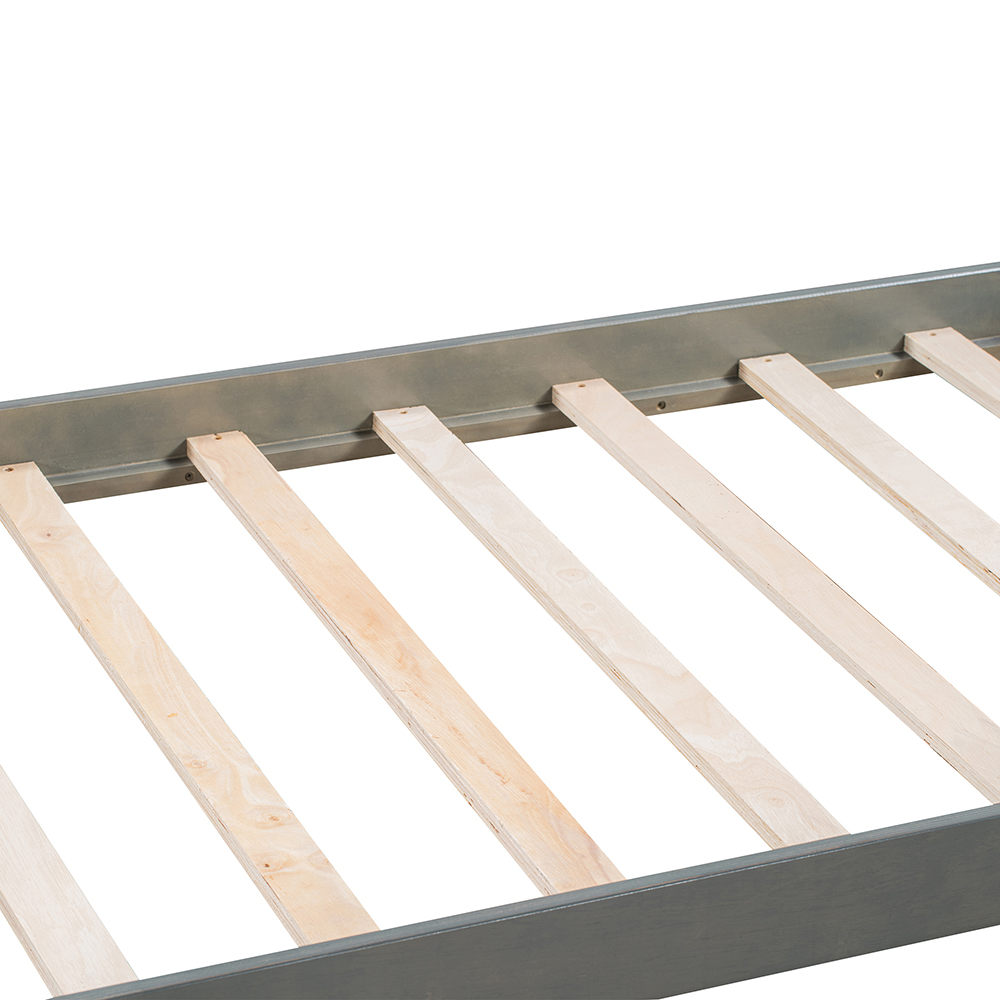 Twin-Size Wooden Platform Bed Frame with Trundle Bed, Suitable for Small Space Apartment, Room - Gray