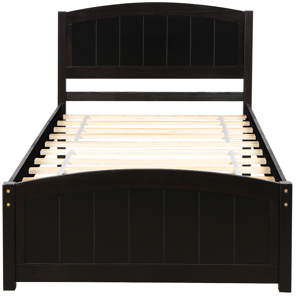 Twin-Size Wooden Platform Bed Frame with Headboard, Footboard, and Wooden Slats Support - Espresso
