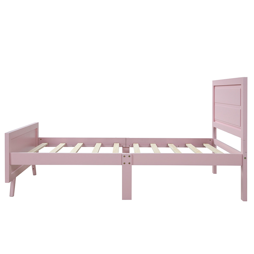 Twin-Size Wooden Platform Bed Frame with Headboard and Wooden Slats Support - Pink