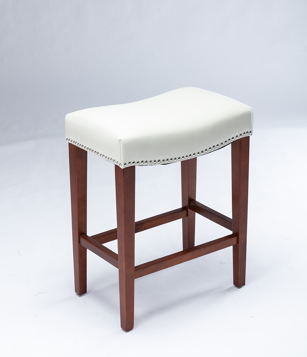 Leather Barstool Set of 2, with Wooden Legs, for Kitchen, Restaurant, Bar, Apartment, Cafe - White