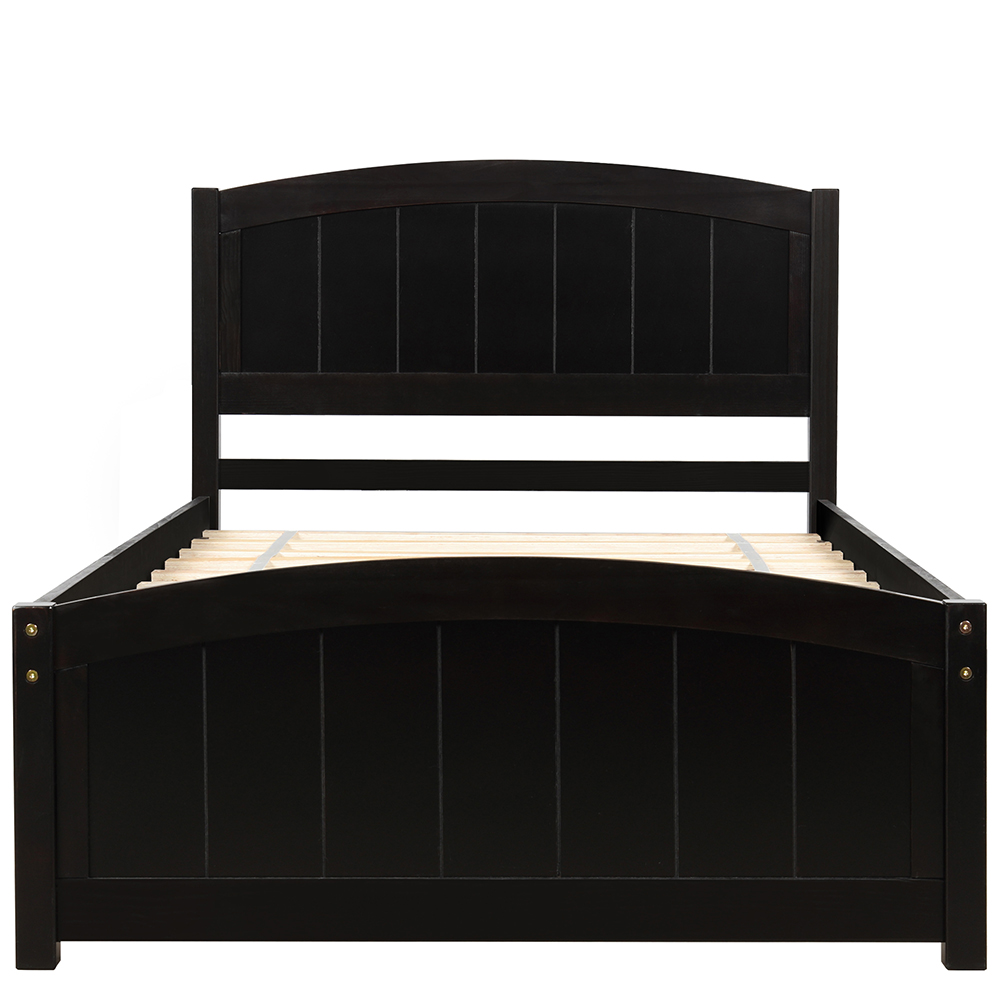 Twin-Size Wooden Platform Bed Frame with Headboard, Footboard, and Wooden Slats Support - Espresso