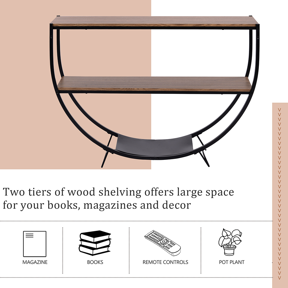 TREXM 48" Rustic Industrial Style Semicircle Console Table with MDF Tabletop and Metal Frame, for Entrance, Hallway, Dining Room, Kitchen - Light Brown