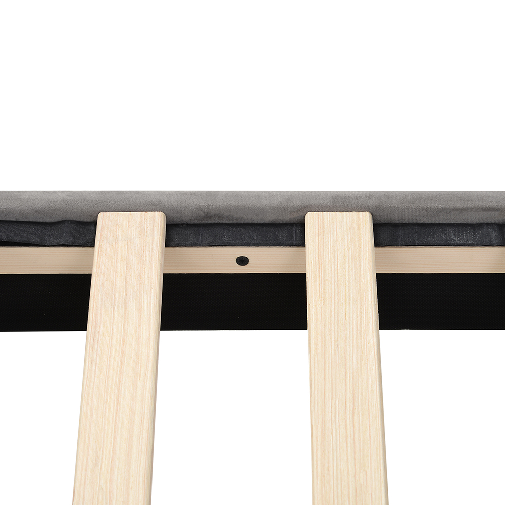 Queen-Size Velvet Upholstered Platform Bed Frame with Storage Drawer and Wooden Slat Support - Gray