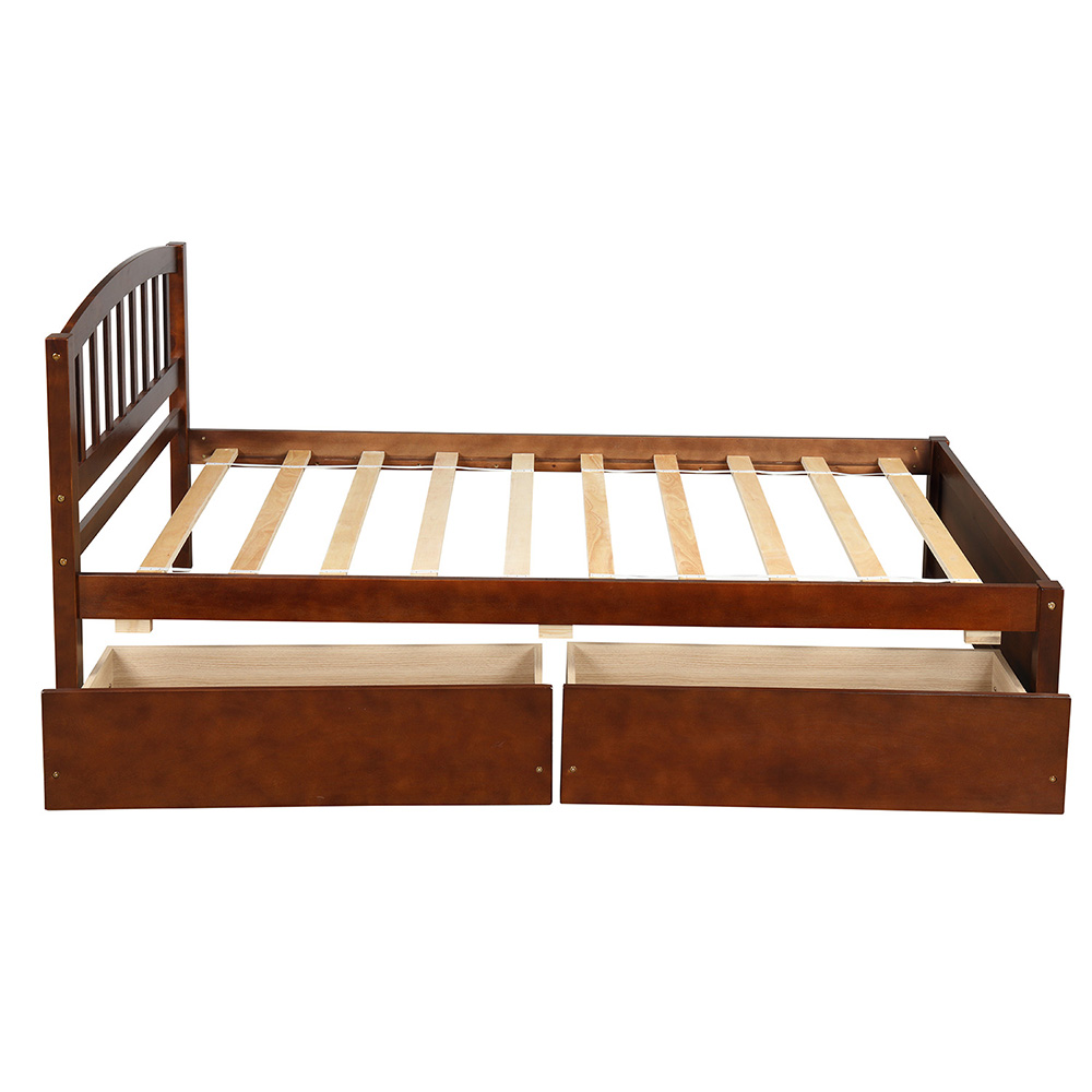 Twin Size Wooden Platform Bed Frame with 2 Storage Drawers, and Wooden Slats Support, No Spring Box Required (Frame Only) - Walnut