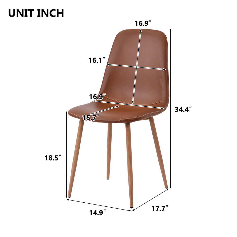 PU Leather Dining Chair Set of 4, with Backrest and Metal Feet, for Kitchen, Living Room, Bedroom, Office, Cafe - Dark Yellow