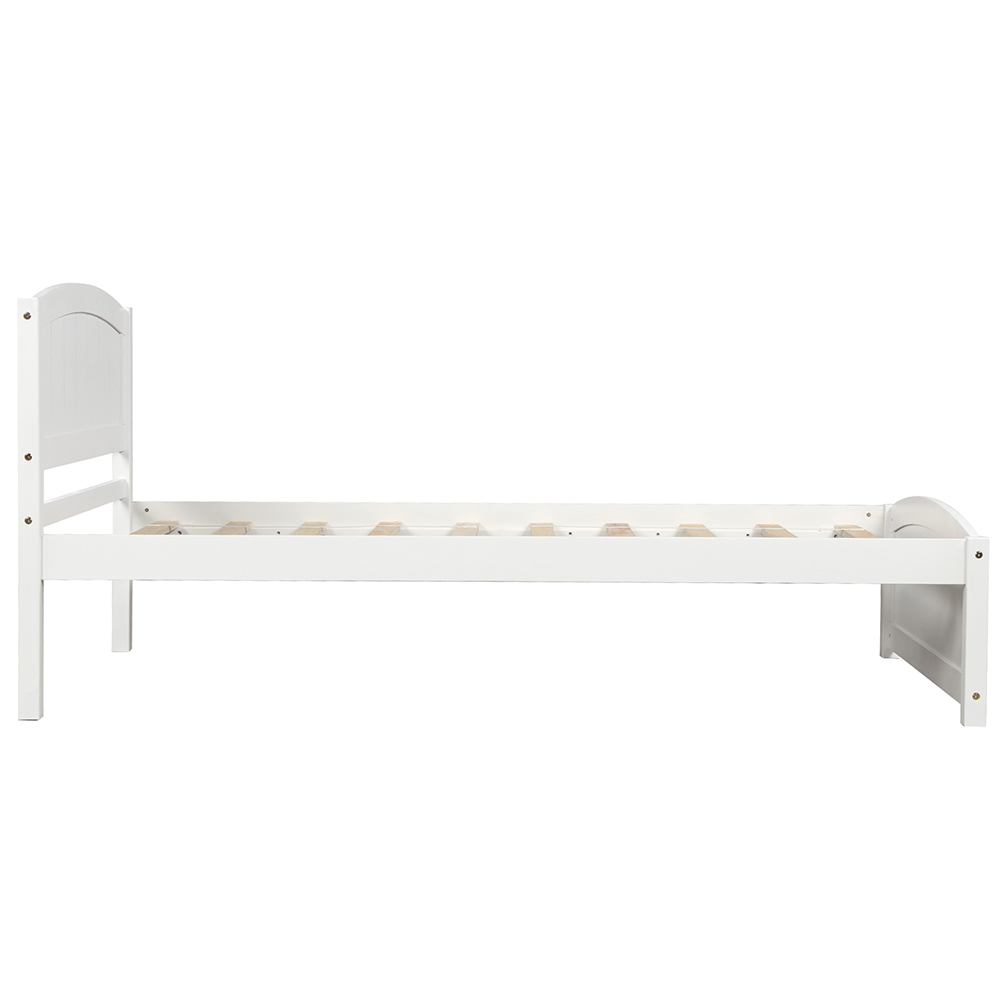 Twin-Size Wooden Platform Bed Frame with Headboard, Footboard, and Wooden Slats Support - White