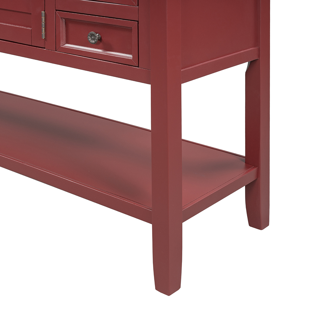 U-STYLE 45'' Modern Console Table with 7 Drawers, 1 Cabinet and 1 Shelf, for Entrance Hallway, Dining Room, Bedroom - Red