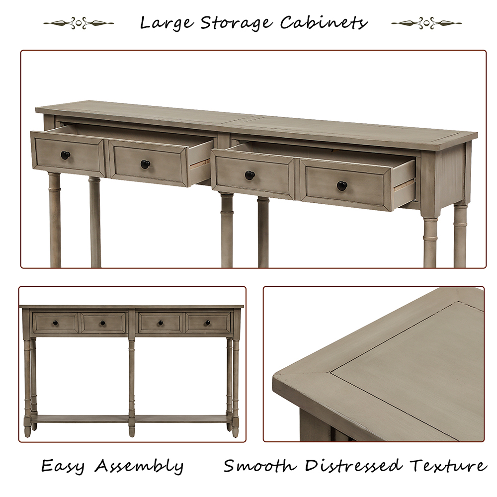TREXM 58'' Console Table with 2 Storage Drawers, and Bottom Shelf, for Entrance, Hallway, Dining Room, Kitchen - Grey