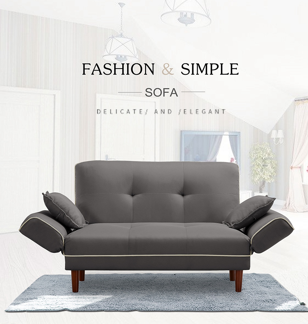 Twin Size Linen Upholstered Sofa Bed with 2 Pillows and Adjustable Armrests for Living Room, Bedroom, Office, Apartment - Grey