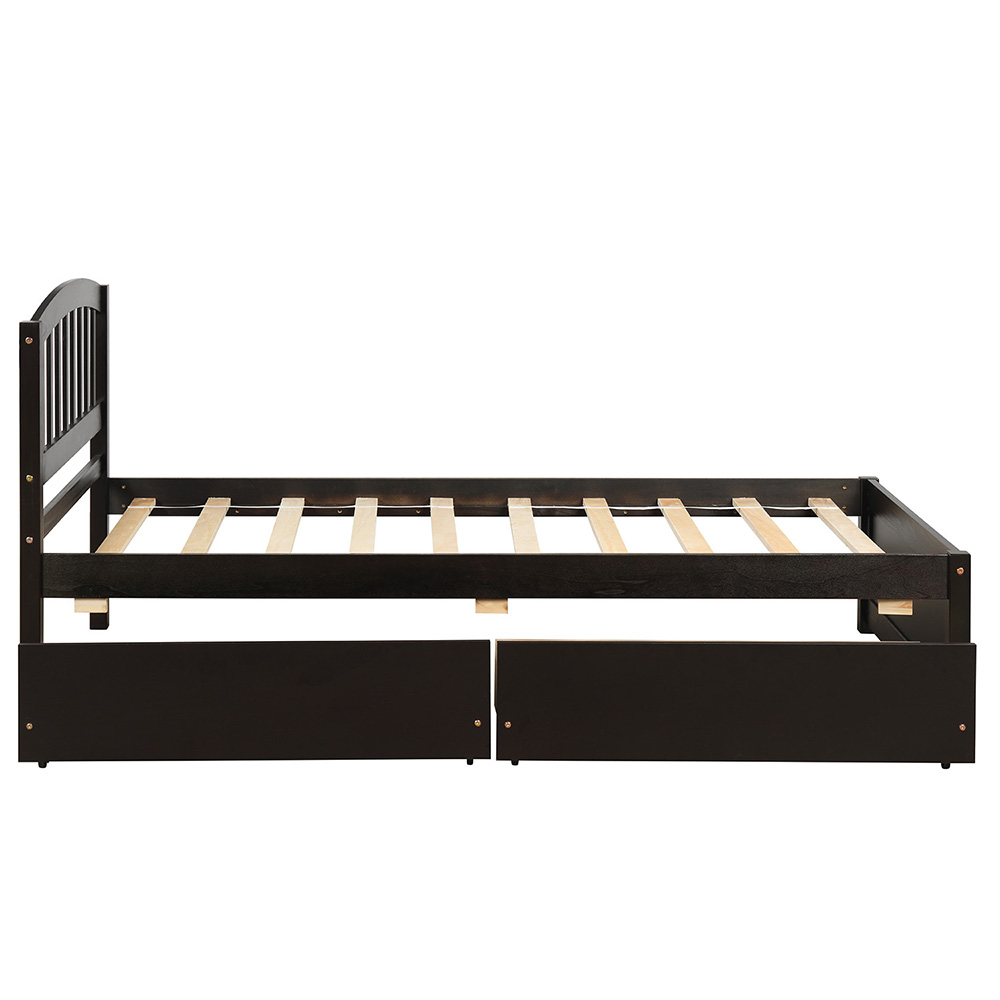 Twin Size Wooden Platform Bed Frame with 2 Storage Drawers, and Wooden Slats Support, No Spring Box Required (Frame Only) - Espresso