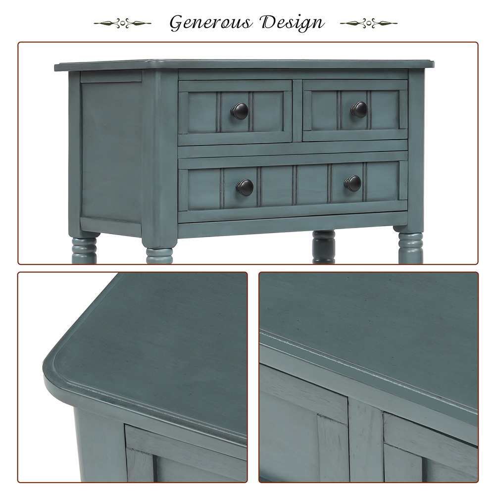 TREXM 23" Wooden Console Table with 3 Storage Drawers and Bottom Shelf, for Entrance, Hallway, Dining Room, Kitchen -  Navy