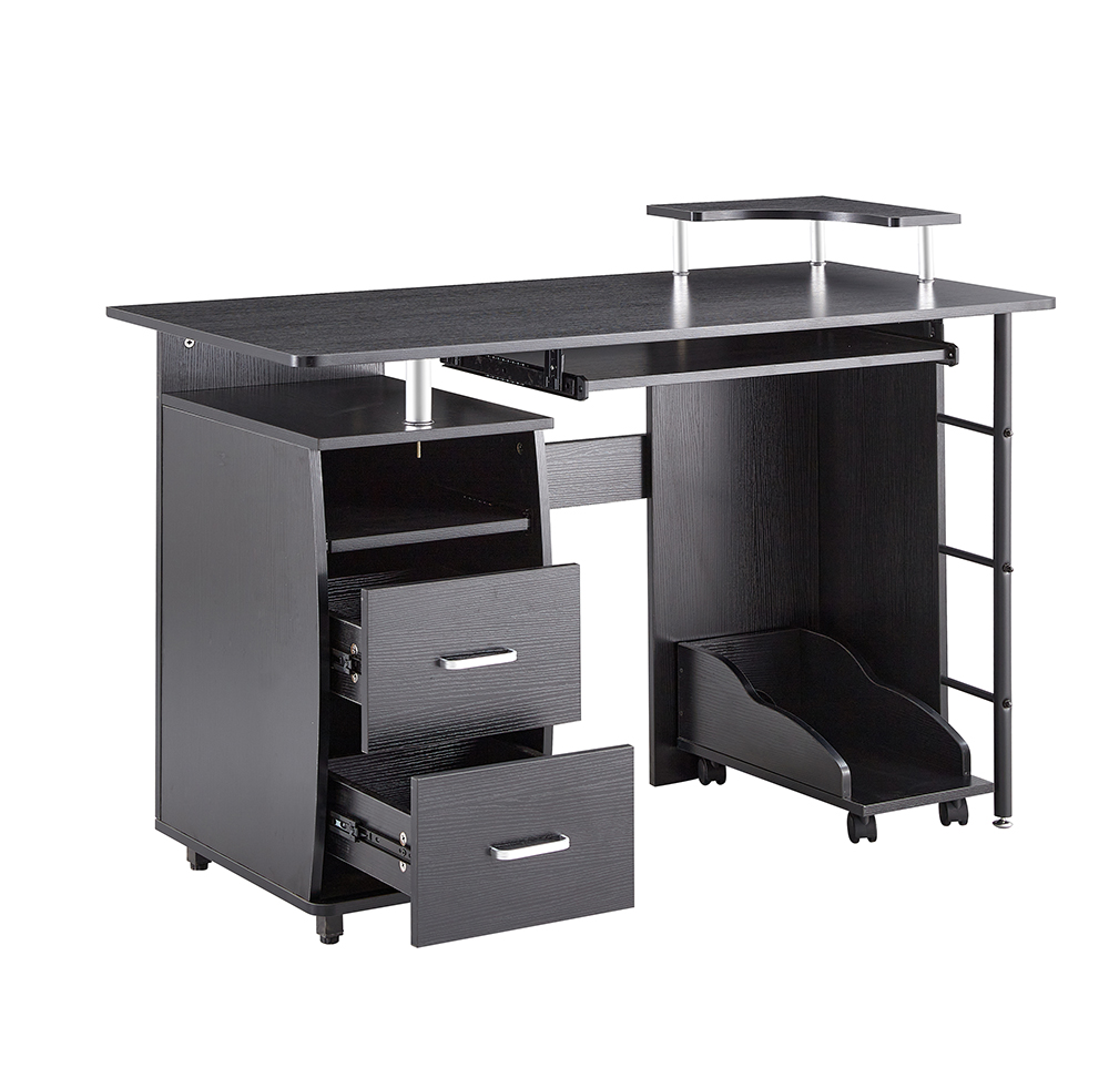 Home Office D&N Solid Wood Computer Desk with 2 Storage Drawers and CPU Tray - Black