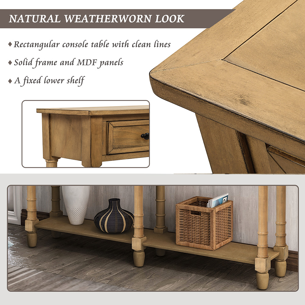 TREXM 58'' Console Table with 2 Storage Drawers, and Bottom Shelf, for Entrance, Hallway, Dining Room, Kitchen - Brown
