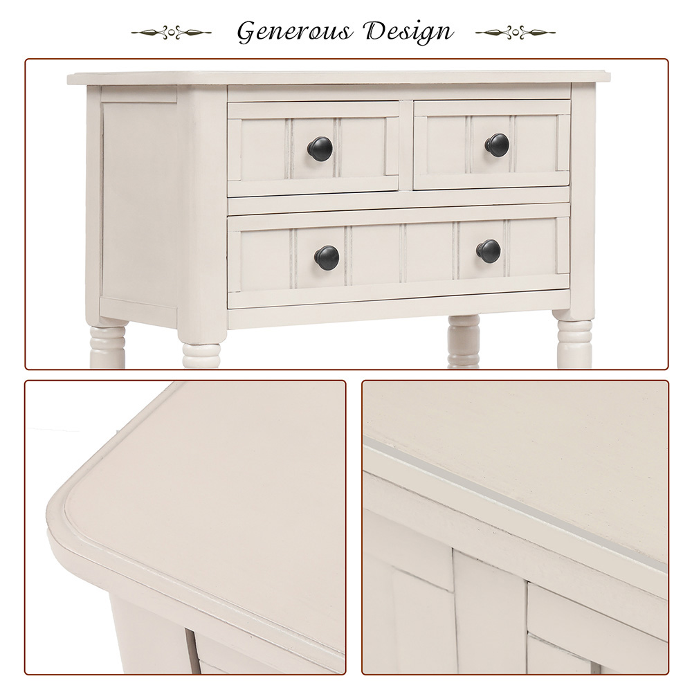 TREXM 23" Wooden Console Table with 3 Storage Drawers and Bottom Shelf, for Entrance, Hallway, Dining Room, Kitchen -  White