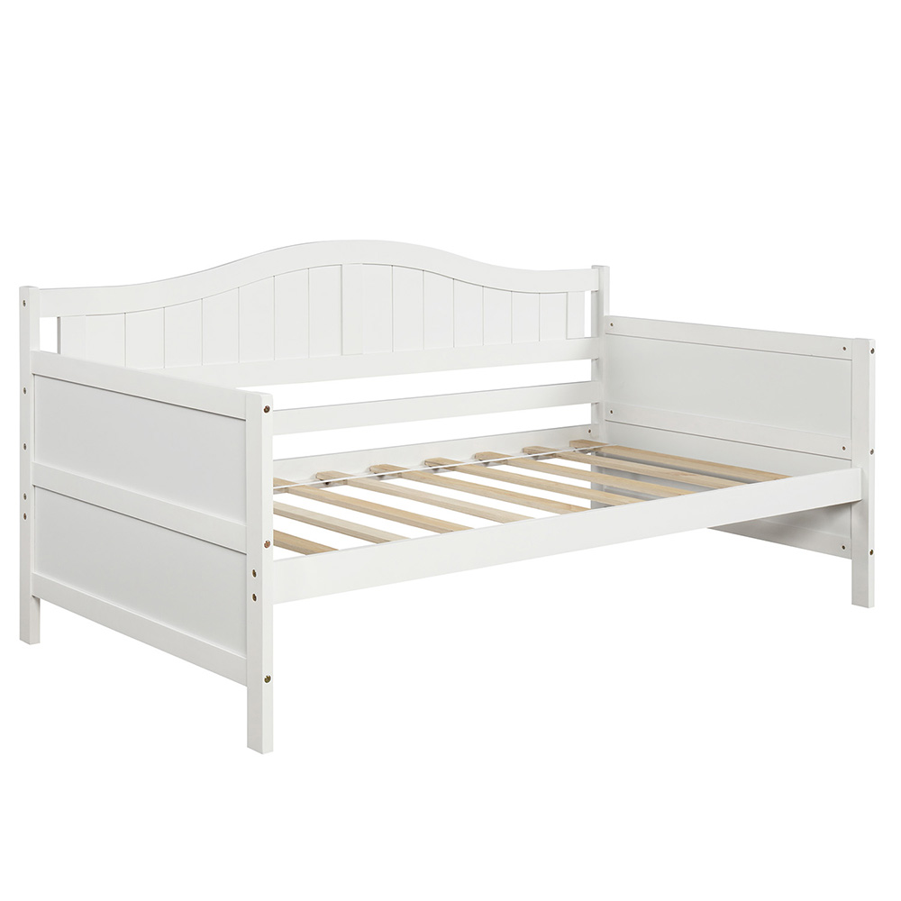 Twin-Size Wooden Platform Daybed Frame with 2 Storage Drawers and Wooden Slats Support - White