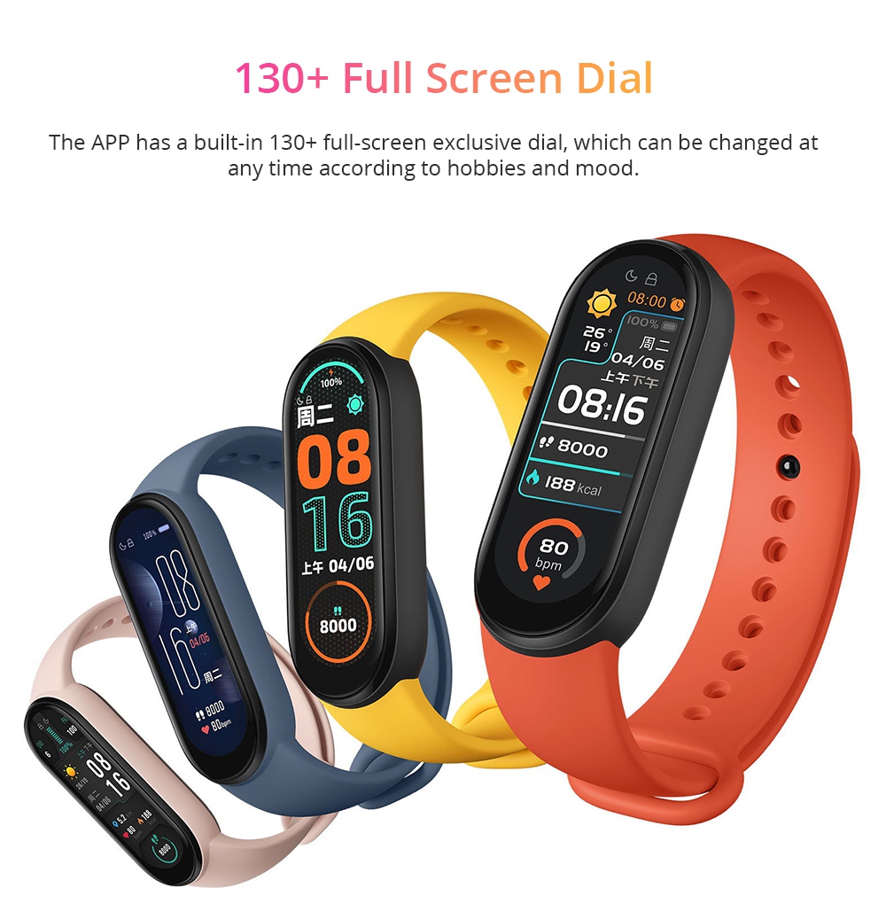 Xiaomi Mi Band 6 Smart Bracelet Heart Rate Oximetry Monitor 1.56 inch Screen Bluetooth 5.0 50 Meters Water Resistance 30 Sports Modes CN Version + Yellow Replacement Strap