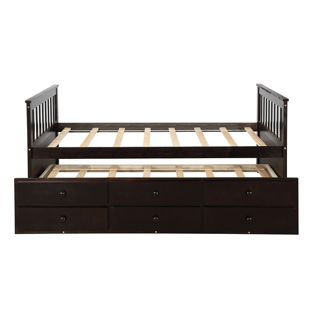 TOPMAX Captain's Twin Size Bed Frame with Trundle Bed Espresso