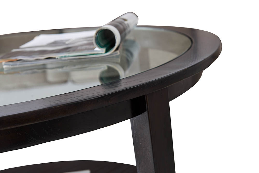 36" 2-Layer Glass Round Coffee Table with Wooden Frame and Legs, for Kitchen, Restaurant, Office, Living Room, Cafe - Black