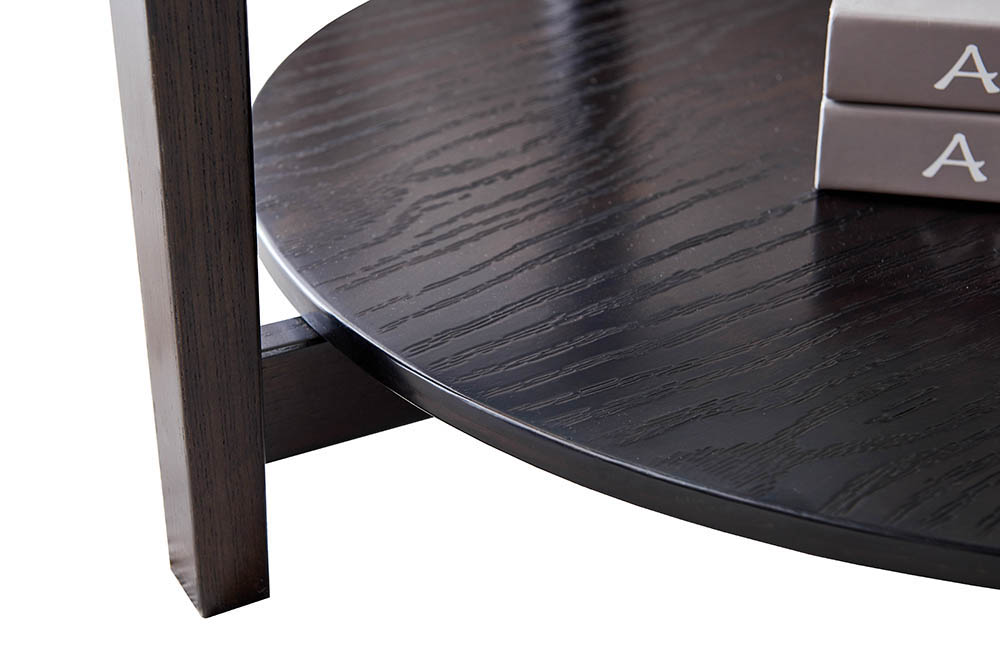 36" 2-Layer Glass Round Coffee Table with Wooden Frame and Legs, for Kitchen, Restaurant, Office, Living Room, Cafe - Black