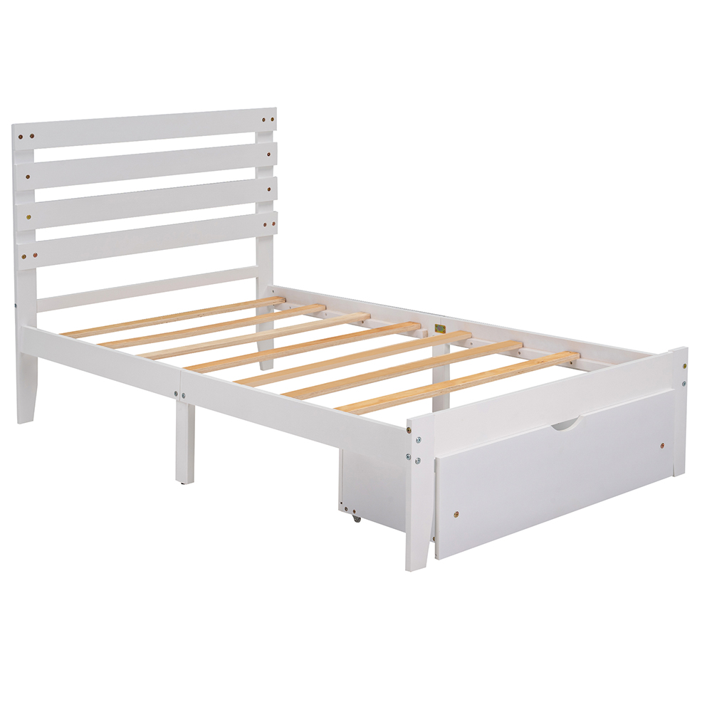 Twin Size Wooden Platform Bed Frame With 2 Storage Drawers - White 8 Twin Size Wooden Platform Bed Frame with 2 Storage Drawers - White