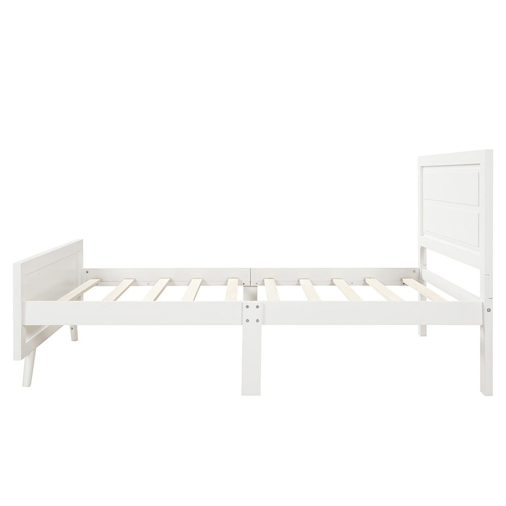Twin-Size Wooden Platform Bed Frame with Headboard and Wooden Slats Support - White