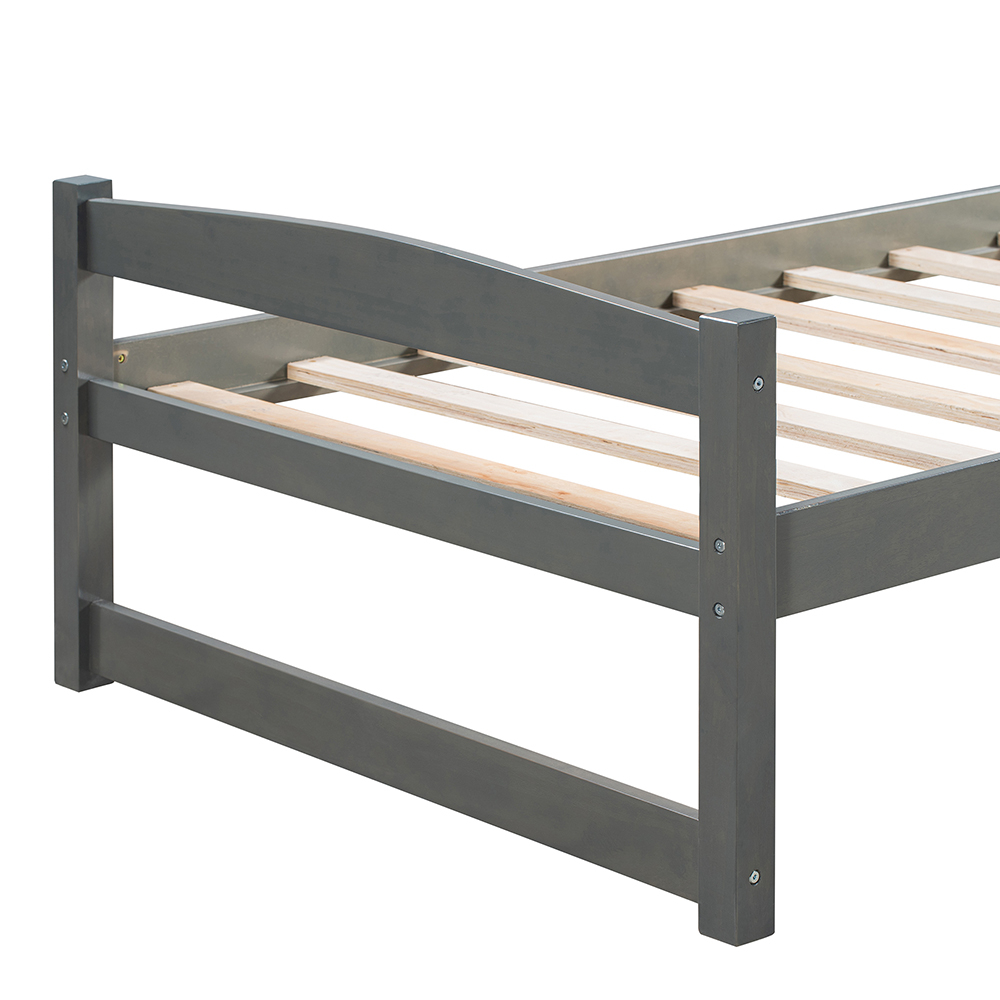 Twin-Size Wooden Platform Bed Frame with Trundle Bed, Suitable for Small Space Apartment, Room - Gray