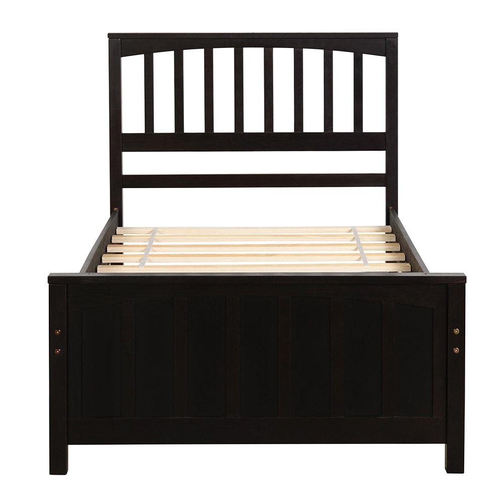 Twin Size Wooden Platform Bed Frame with Headboard Espresso