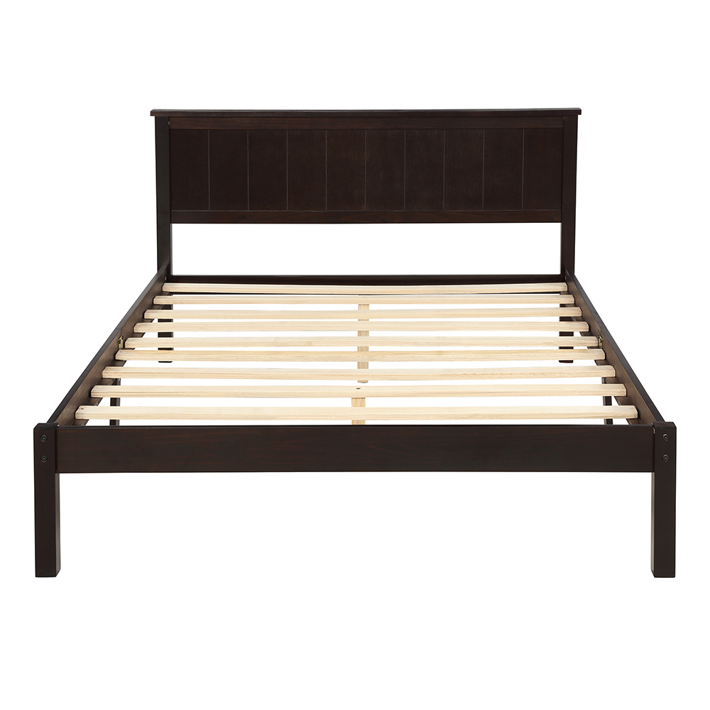 Full-Size Wooden Platform Bed Frame with Headboard and Wooden Slats Support - Espresso