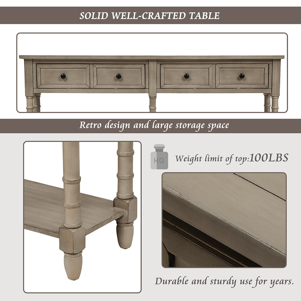 TREXM 58'' Console Table with 2 Storage Drawers, and Bottom Shelf, for Entrance, Hallway, Dining Room, Kitchen - Grey
